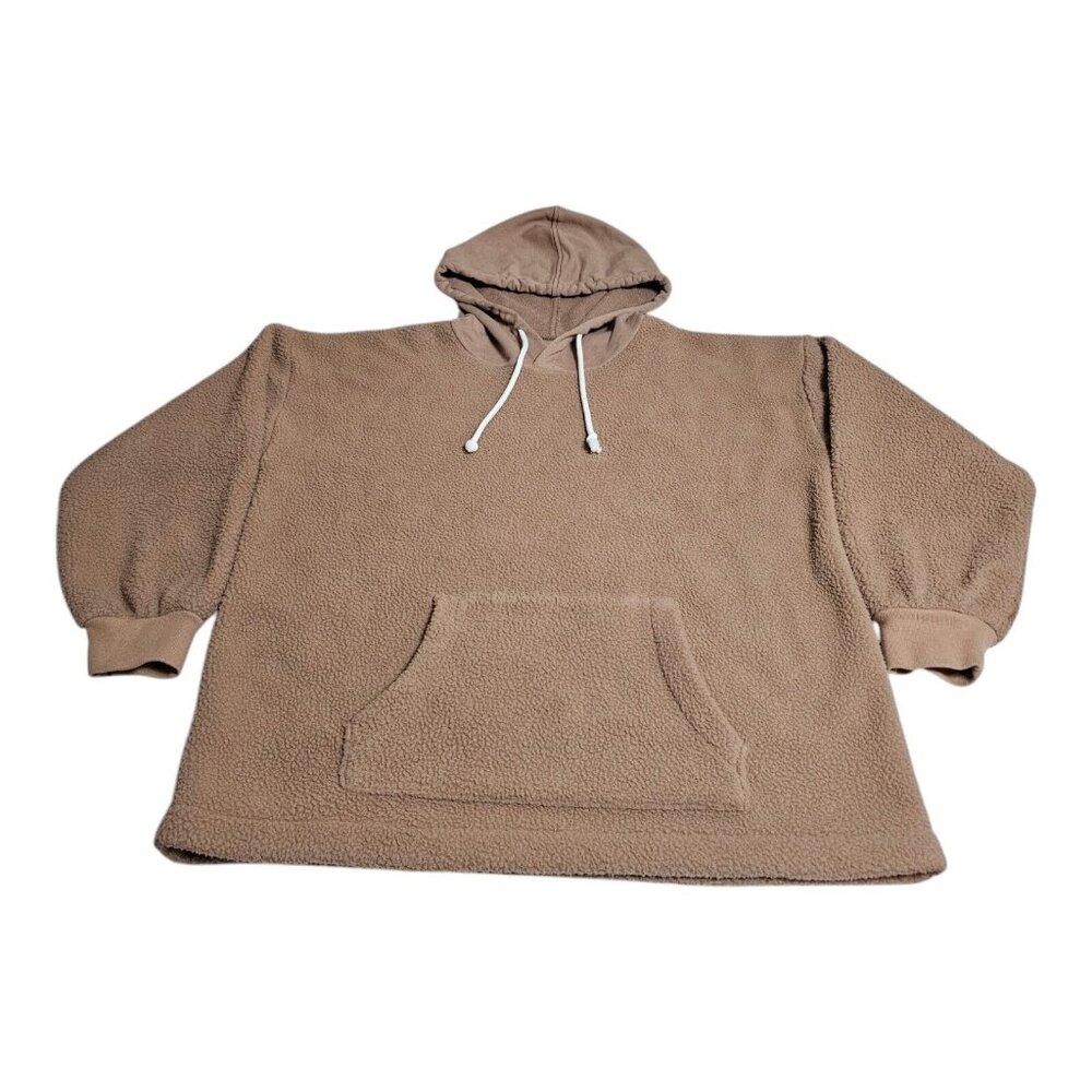Madewell Resourced Fleece Bubble Sleeve Hoodie Sweatshirt Womens Sz M Tan